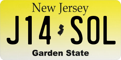 NJ license plate J14SOL
