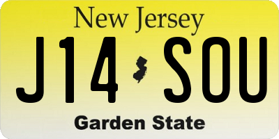 NJ license plate J14SOU