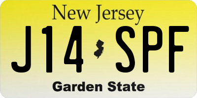 NJ license plate J14SPF