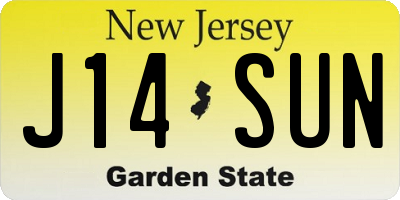 NJ license plate J14SUN