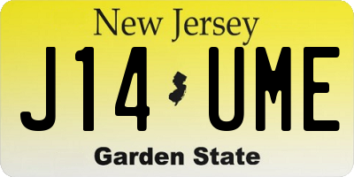 NJ license plate J14UME