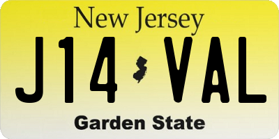 NJ license plate J14VAL
