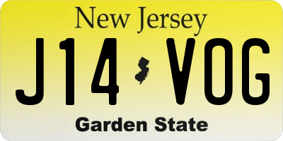 NJ license plate J14VOG