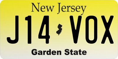 NJ license plate J14VOX