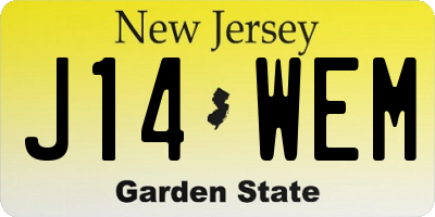 NJ license plate J14WEM