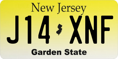 NJ license plate J14XNF