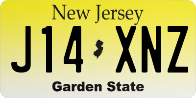 NJ license plate J14XNZ