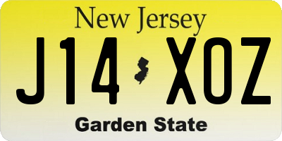NJ license plate J14XOZ