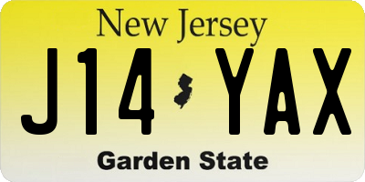 NJ license plate J14YAX