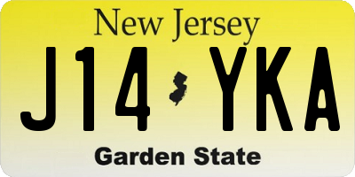 NJ license plate J14YKA