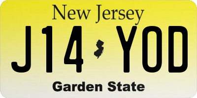 NJ license plate J14YOD