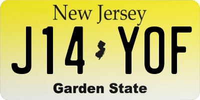 NJ license plate J14YOF