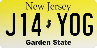NJ license plate J14YOG