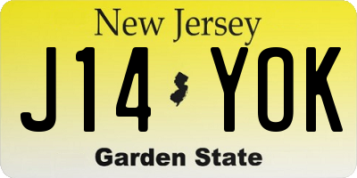 NJ license plate J14YOK