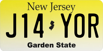 NJ license plate J14YOR