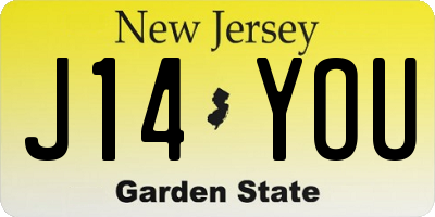 NJ license plate J14YOU