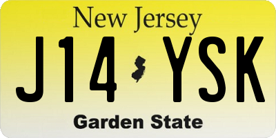 NJ license plate J14YSK
