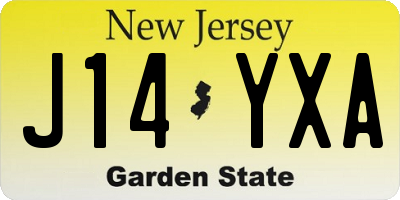 NJ license plate J14YXA