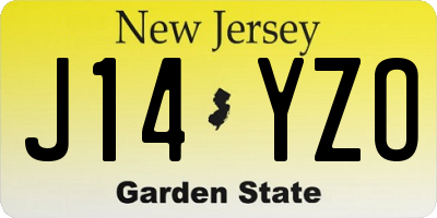 NJ license plate J14YZO