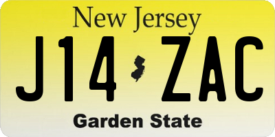 NJ license plate J14ZAC