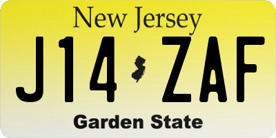 NJ license plate J14ZAF