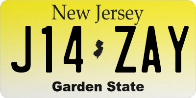 NJ license plate J14ZAY