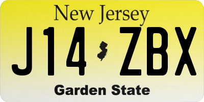 NJ license plate J14ZBX