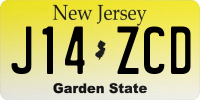 NJ license plate J14ZCD