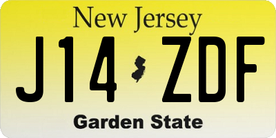 NJ license plate J14ZDF