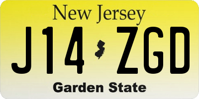 NJ license plate J14ZGD