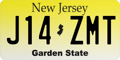 NJ license plate J14ZMT