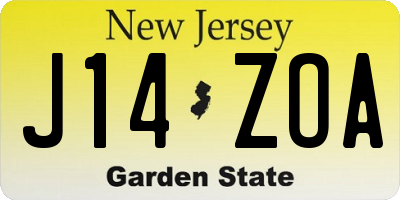 NJ license plate J14ZOA