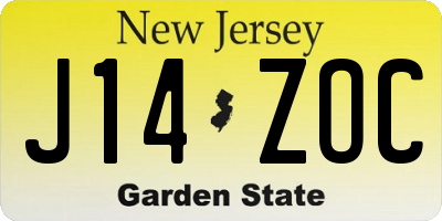 NJ license plate J14ZOC