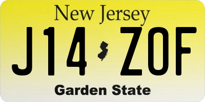 NJ license plate J14ZOF