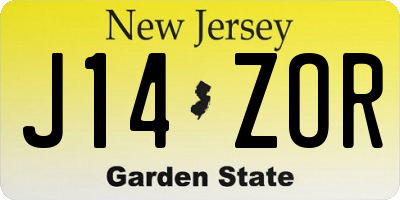 NJ license plate J14ZOR