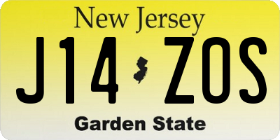 NJ license plate J14ZOS