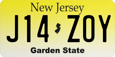 NJ license plate J14ZOY