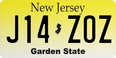 NJ license plate J14ZOZ