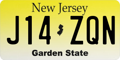 NJ license plate J14ZQN