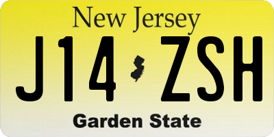 NJ license plate J14ZSH