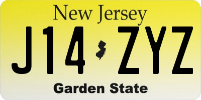 NJ license plate J14ZYZ