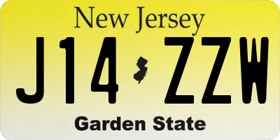 NJ license plate J14ZZW