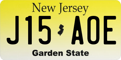 NJ license plate J15AOE