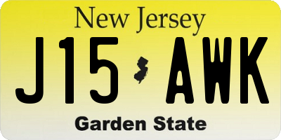 NJ license plate J15AWK