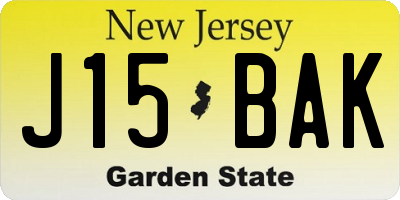 NJ license plate J15BAK