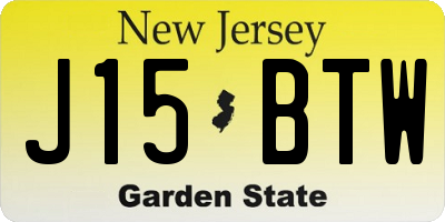 NJ license plate J15BTW
