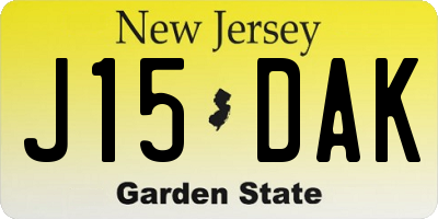 NJ license plate J15DAK