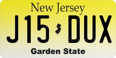 NJ license plate J15DUX