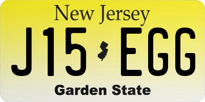 NJ license plate J15EGG