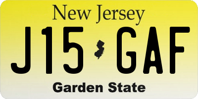 NJ license plate J15GAF